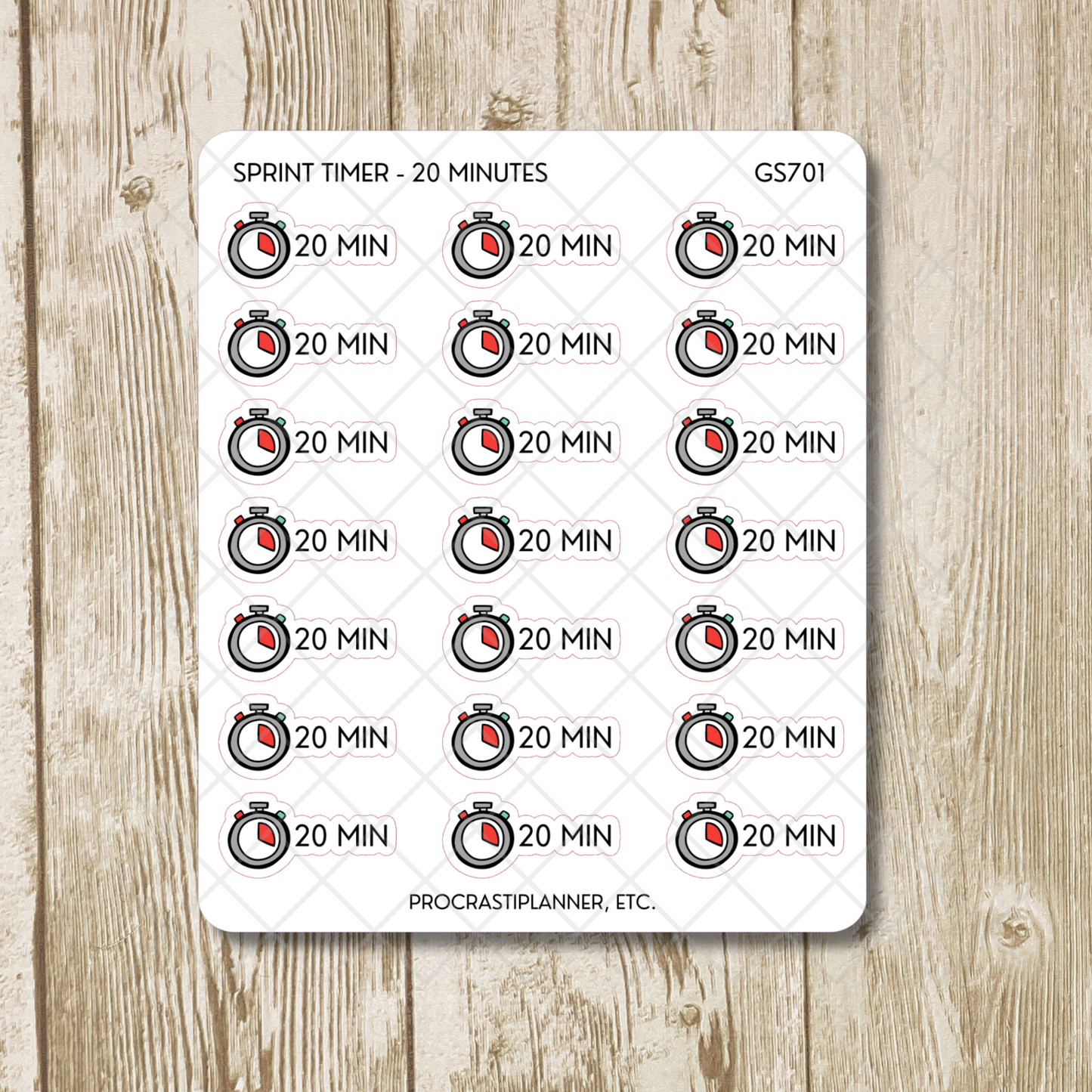 Sprint Timers 20/30/45/50/60 Min Productivity Tracking Planner Stickers