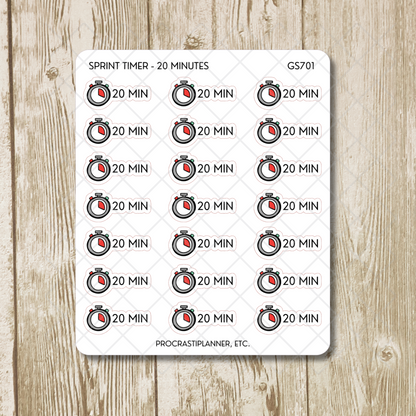 Sprint Timers 20/30/45/50/60 Min Productivity Tracking Planner Stickers