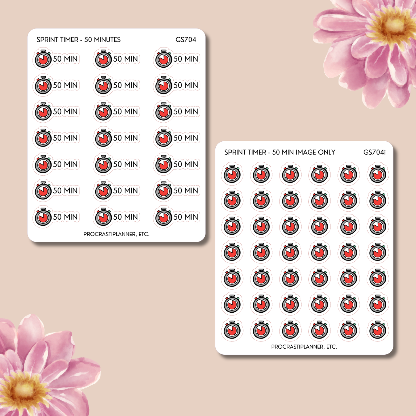 Sprint Timers 20/30/45/50/60 Min Productivity Tracking Planner Stickers