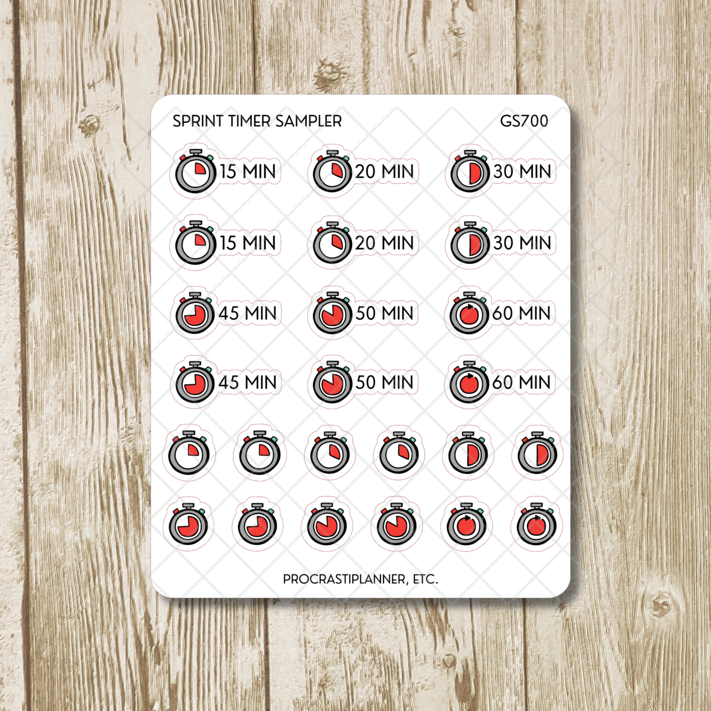 Sprint Timers 20/30/45/50/60 Min Productivity Tracking Planner Stickers