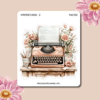 Writer's Desk - Colorful Typewriter Planner Stickers | Single Sheet for Authors & Junk Journal Lovers