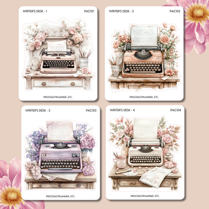 Writer's Desk - Colorful Typewriter Planner Stickers | Single Sheet for Authors & Junk Journal Lovers
