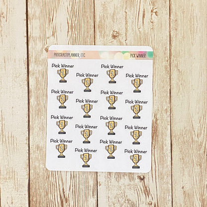 Pick Winner Trophy Planner Stickers for Authors, Writers, Bloggers
