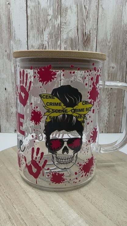 True Crime Junkie Glass Can or Mug with Bamboo Lid
