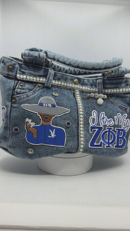 Zeta The Finer Way Denim Junk Bag | Royal Blue & White Patch Bag