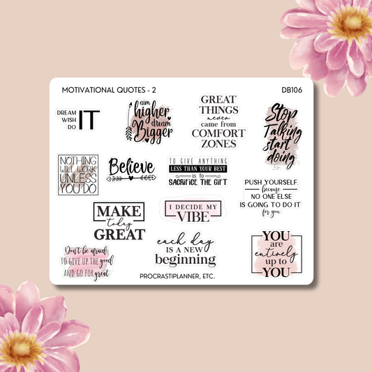 Motivational Quotes 2 Stickers | Inspirational Planner Stickers for Journals, Goals, Productivity & Self Care