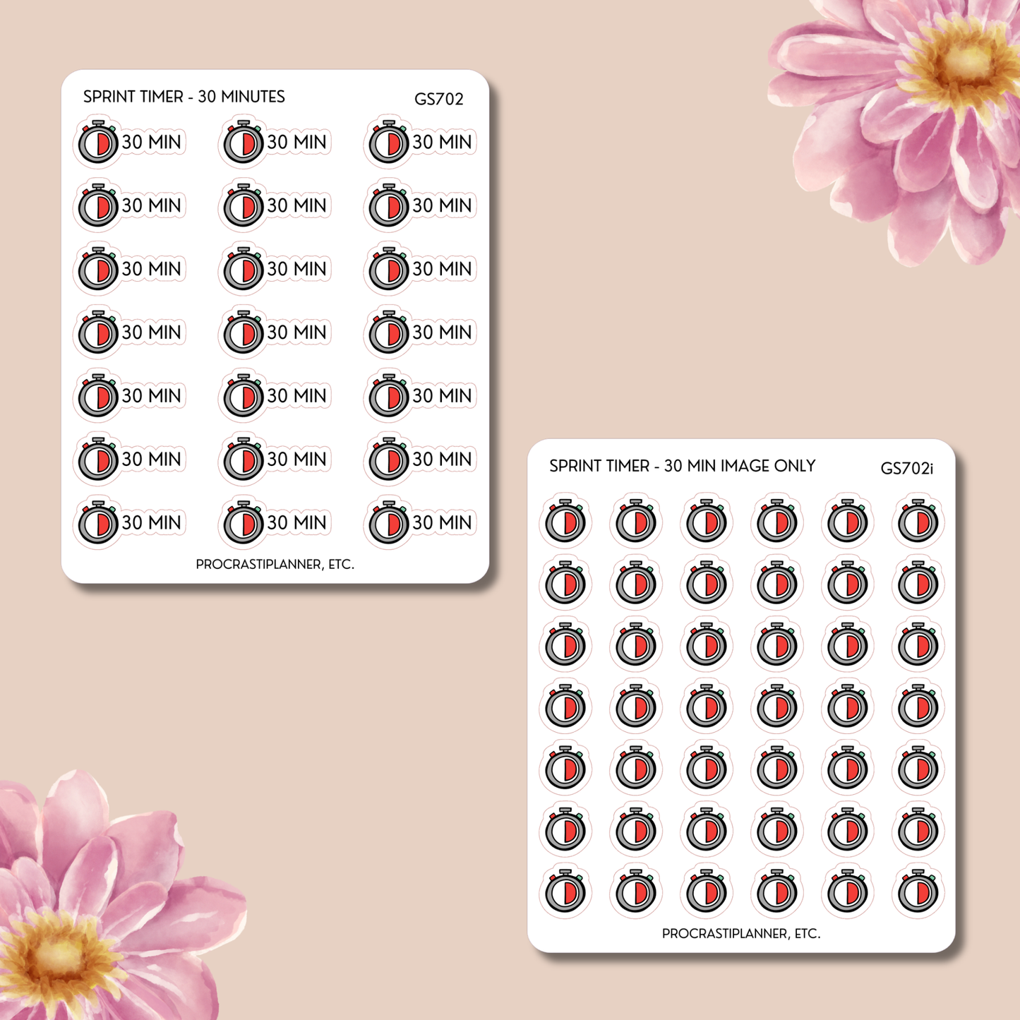 Sprint Timers 20/30/45/50/60 Min Productivity Tracking Planner Stickers