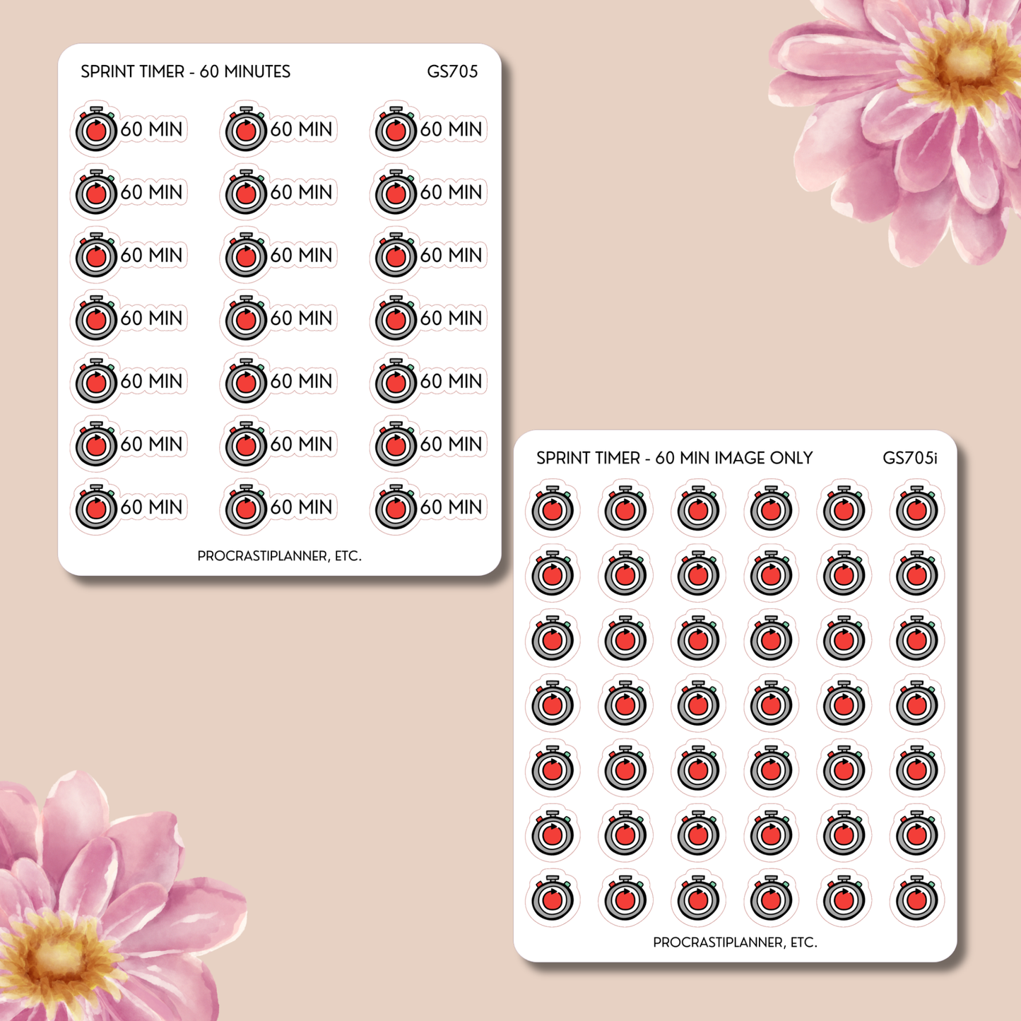 Sprint Timers 20/30/45/50/60 Min Productivity Tracking Planner Stickers