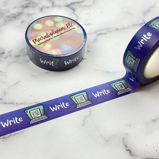 Write with Laptop Foil Washi Tape for Planners or Journals for Writers, Researchers, Students, Bloggers