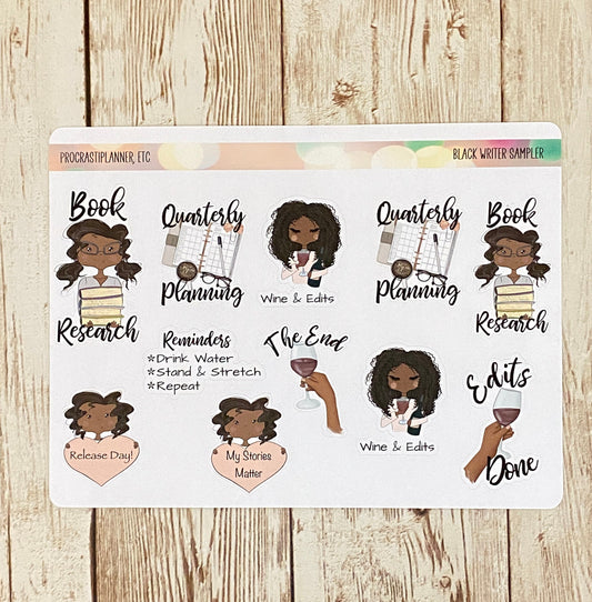 Planner Stickers | African American Writer Sticker Sampler | Author Tools | Editing