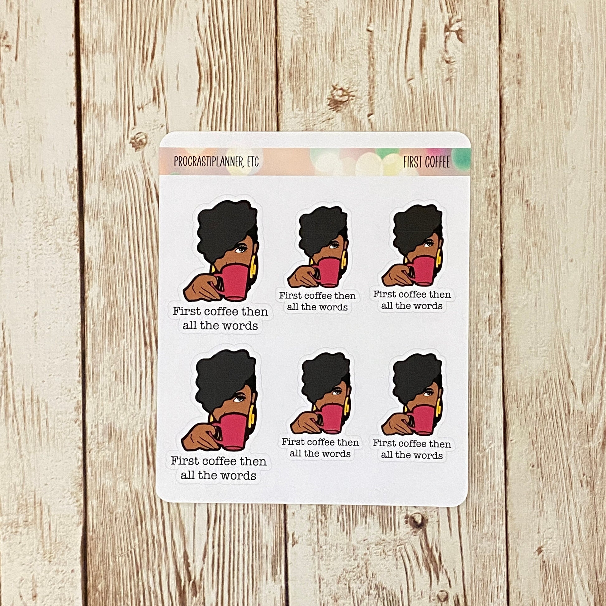 First Coffee Planner Stickers, African American, Black Woman, Motivation