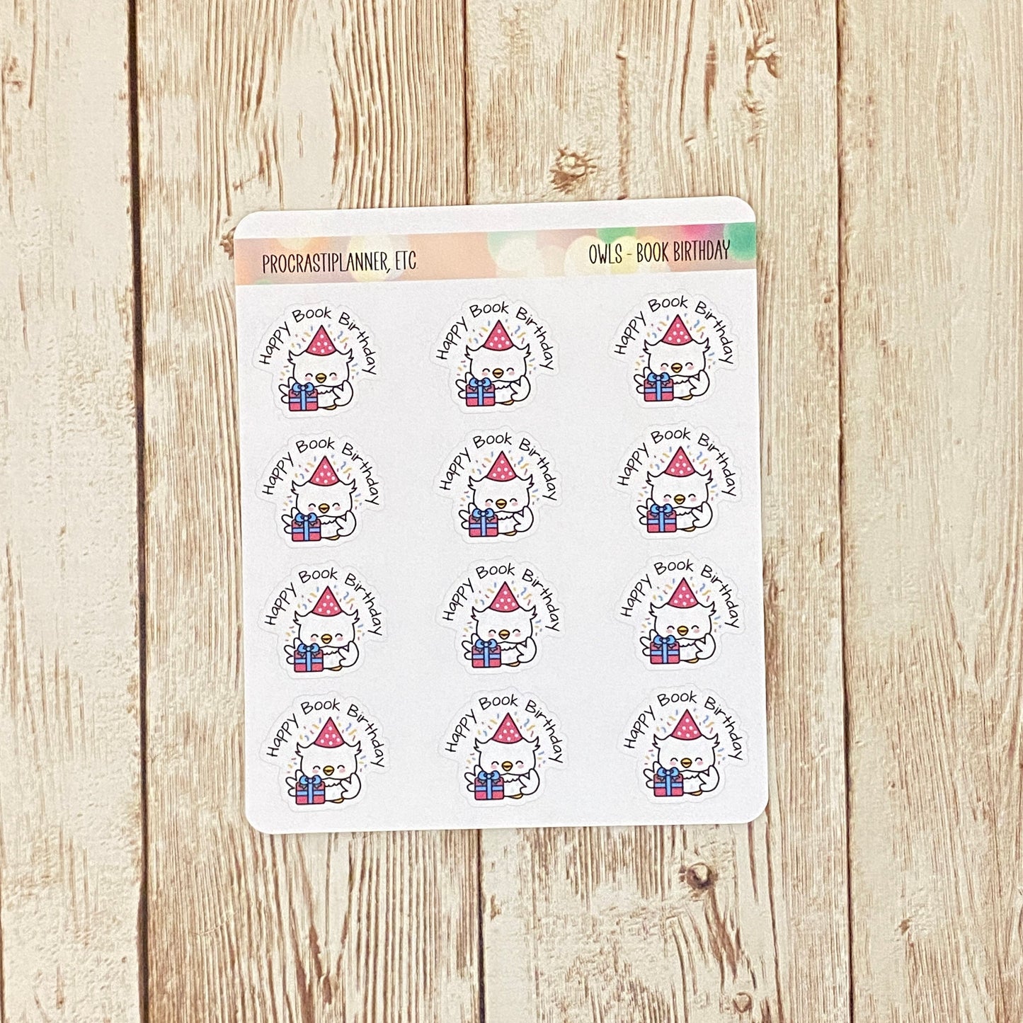 Owl Writing Theme - Happy Book Birthday Planner Stickers