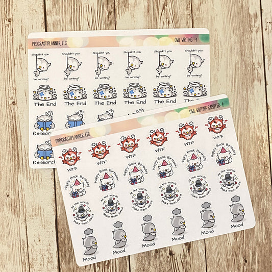 Owl Theme Planner Stickers for Writers, Students, Motivation