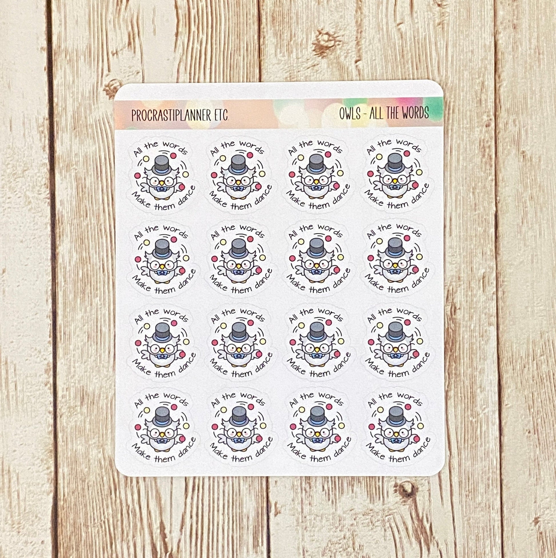Owl Writing Theme - All the Words Planner Stickers