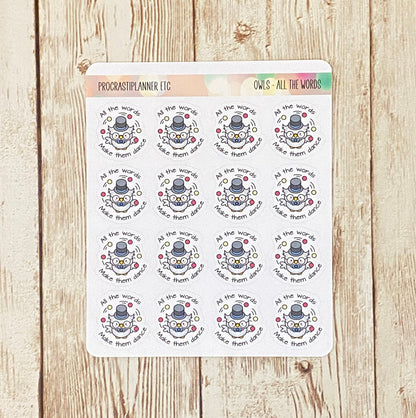 Owl Writing Theme - All the Words Planner Stickers