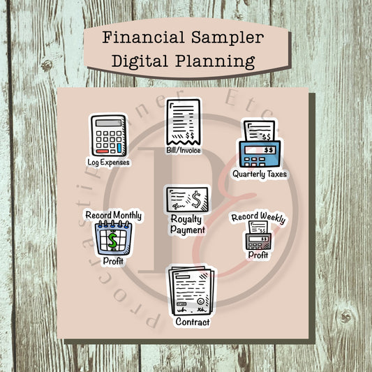 Digital Planning - Financial Sampler - PNG Planner Stickers for Goodnotes or Digital Planning for Writers, Authors, Editors