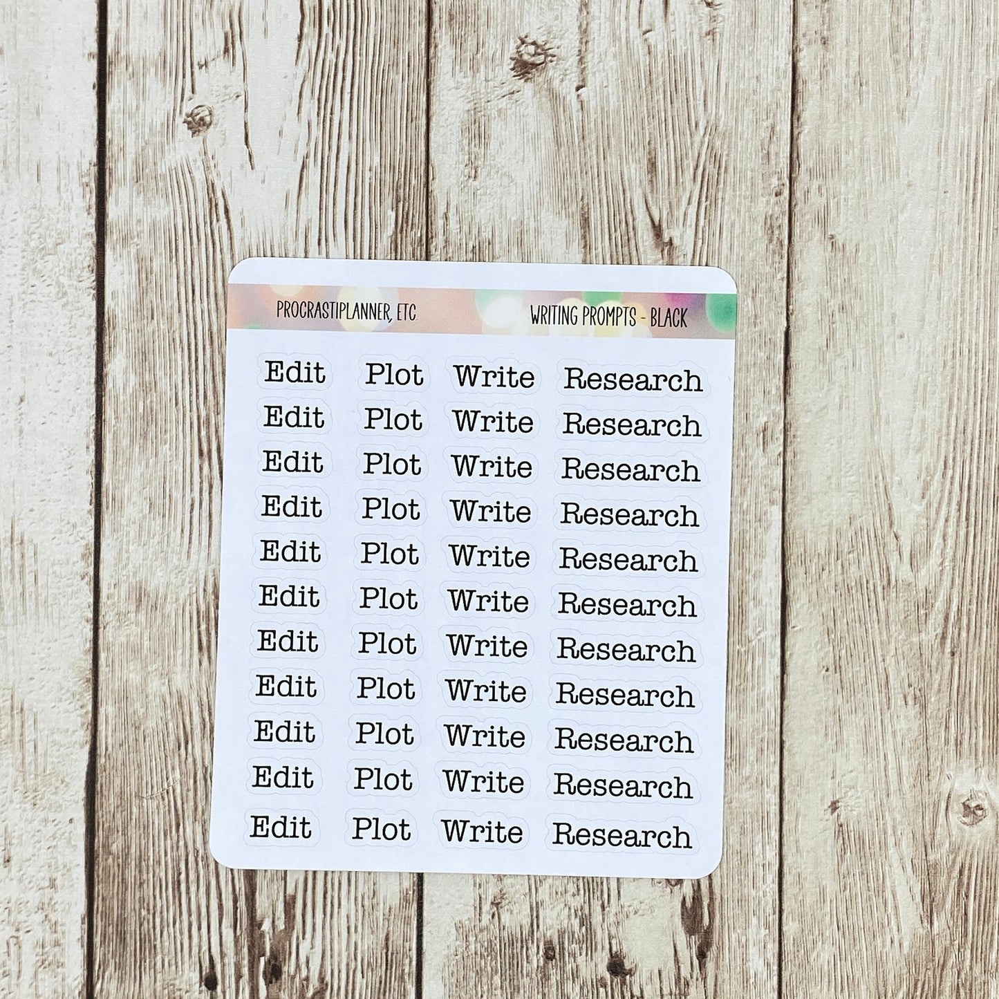 Writing Prompts Text Only Planner Stickers in White Matte and Clear Matte Paper