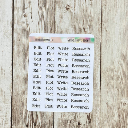 Writing Prompts Text Only Planner Stickers in White Matte and Clear Matte Paper