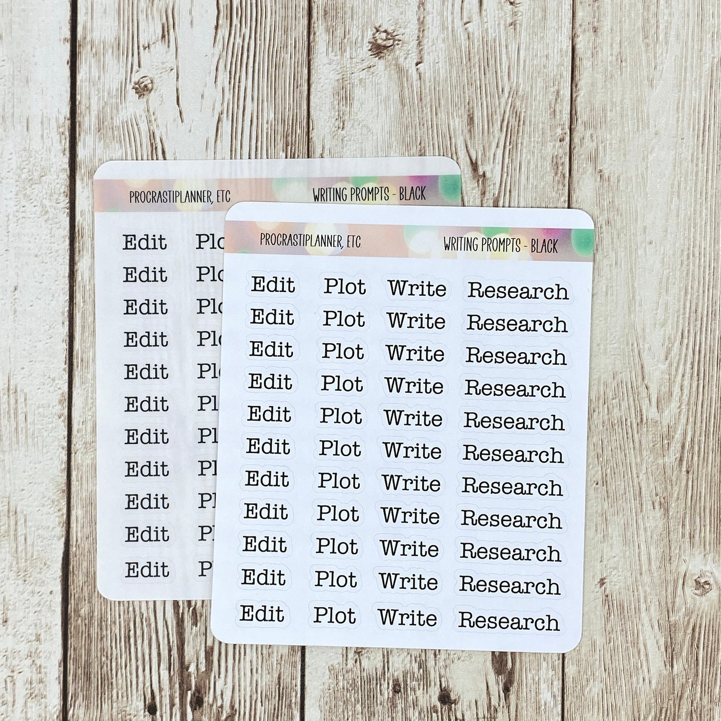 Writing Prompts Text Only Planner Stickers in White Matte and Clear Matte Paper