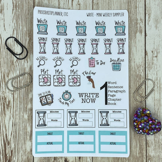 Write - Mini Weekly Planner Stickers Sampler for Writers