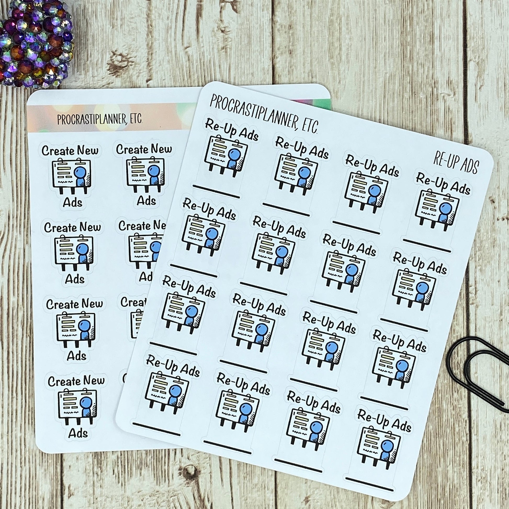 Create New Ads/Re-Up Ads Planner Stickers for Authors, Writers, Bloggers, Entrepreneurs
