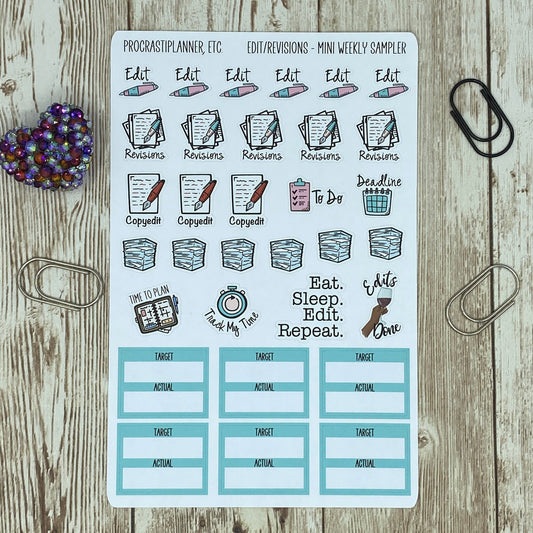 Edit/Revisions - Mini Weekly Planner Stickers Sampler for Writers