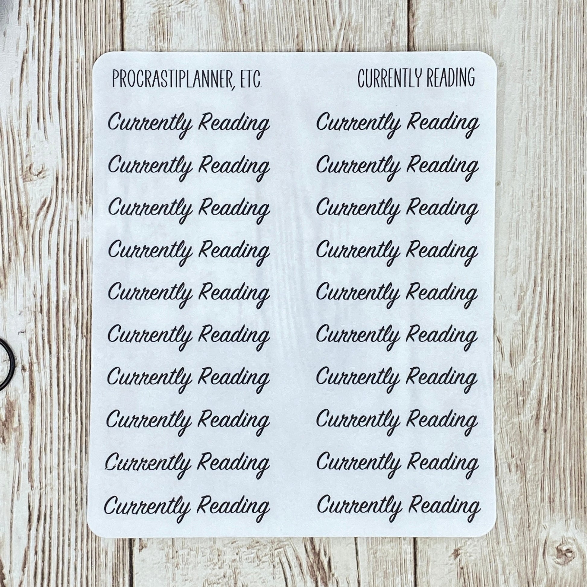 Currently Reading - Text Only Planner Stickers - Clear or White Matte Paper for Bullet Journals, Notebooks and Planners