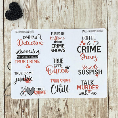 True Crime Lovers Planner Stickers in Large and Small Format