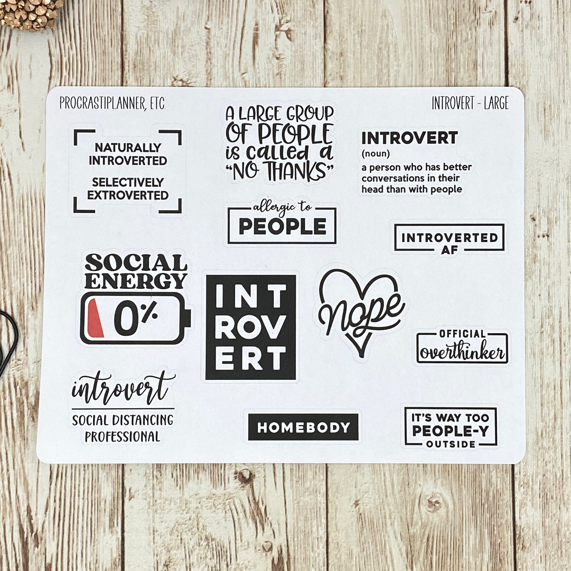 Introvert Quotes Planner Stickers Stickers - Clear or White Matte Paper for Bullet Journals, Notebooks and Planners