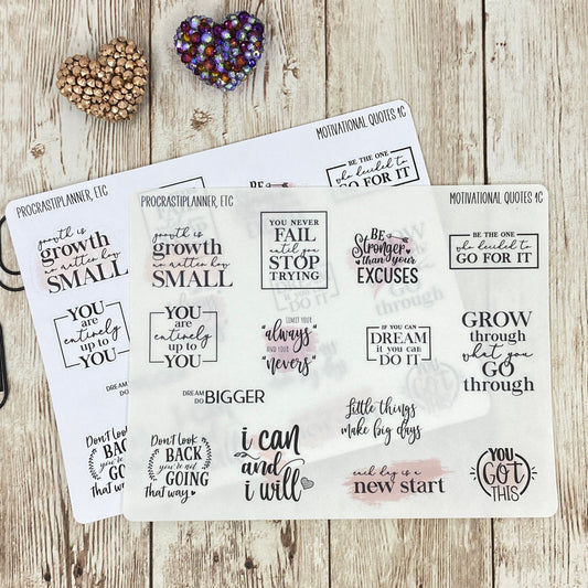 Motivational Quotes 1 Planner Stickers - Clear or White Matte Paper for Bullet Journals, Notebooks and Planners