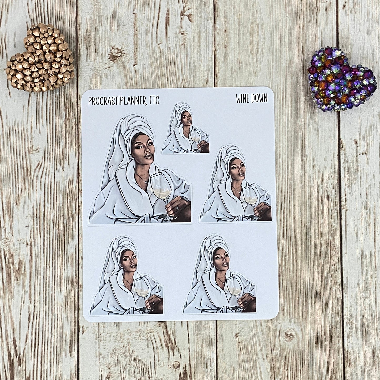 Wine Down - Self-Care Planner Stickers African American Woman
