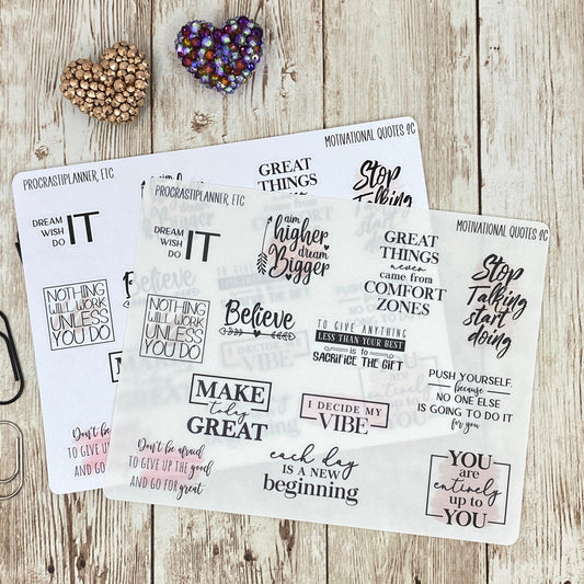 Motivational Quotes 2 Planner Stickers - Clear or White Matte Paper for Bullet Journals, Notebooks and Planners