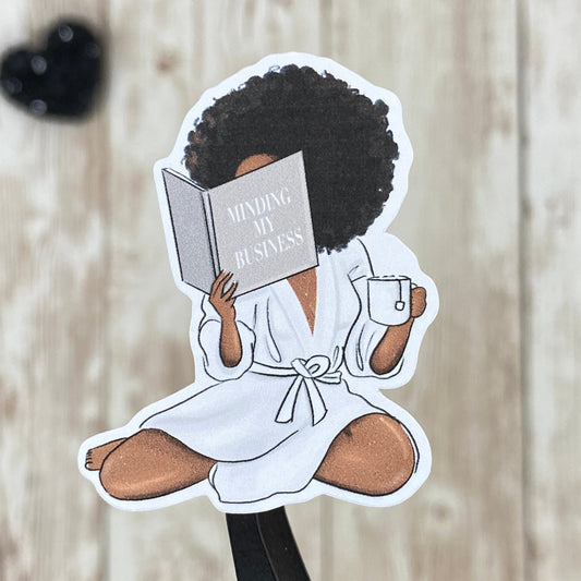 Minding My Business - Self-Care Planner Stickers African American Woman Reading