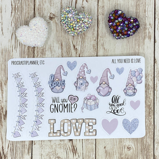 All You Need is Love Romance Gnomes Valentine's Day Galentine's Day Planner Stickers