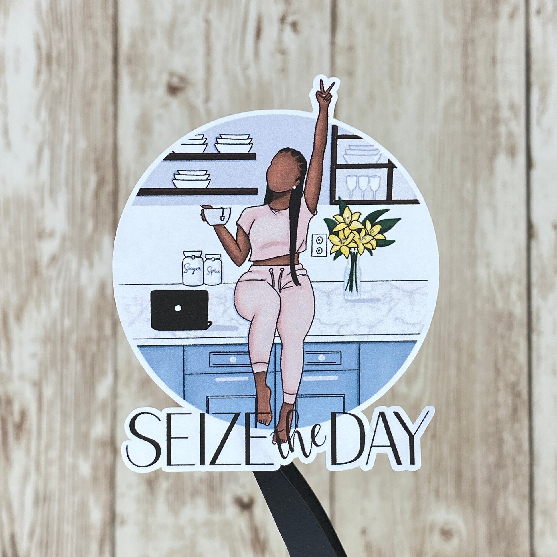 Seize The Day African American Woman Work From Home Planner Stickers