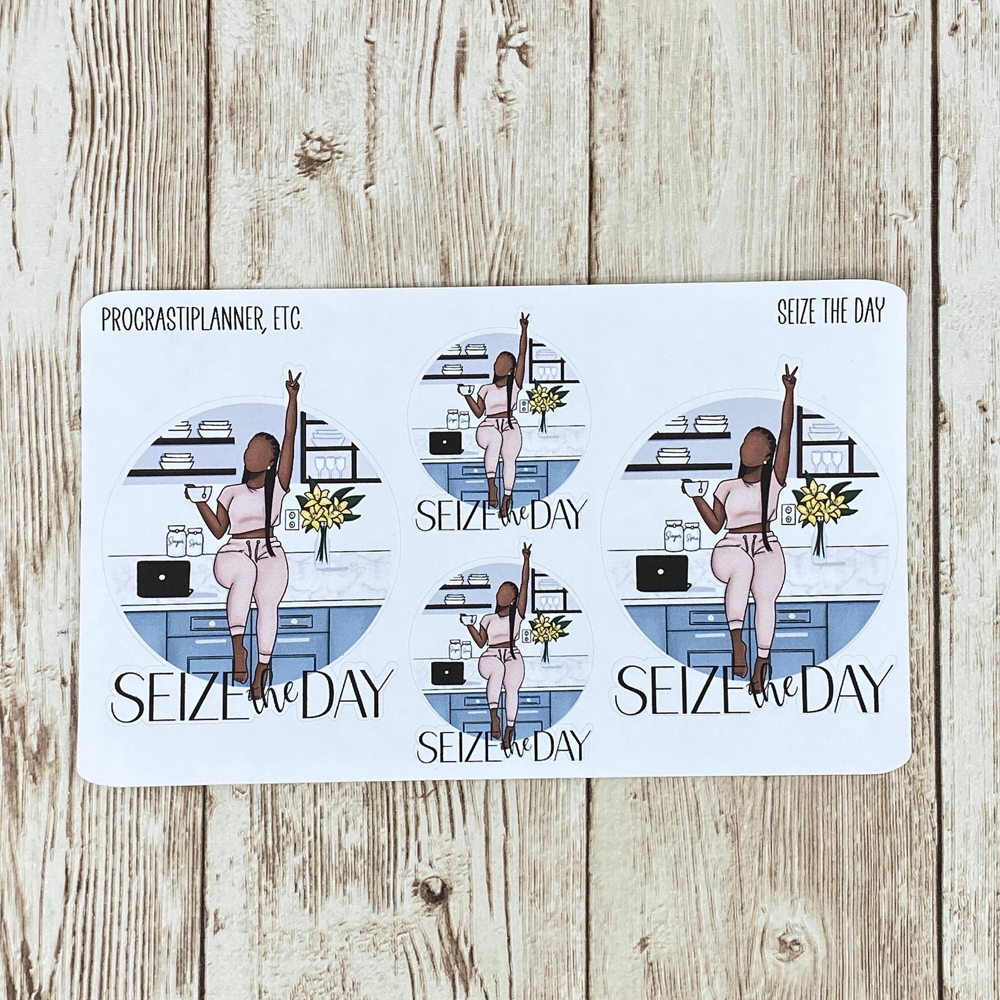 Seize The Day African American Woman Work From Home Planner Stickers