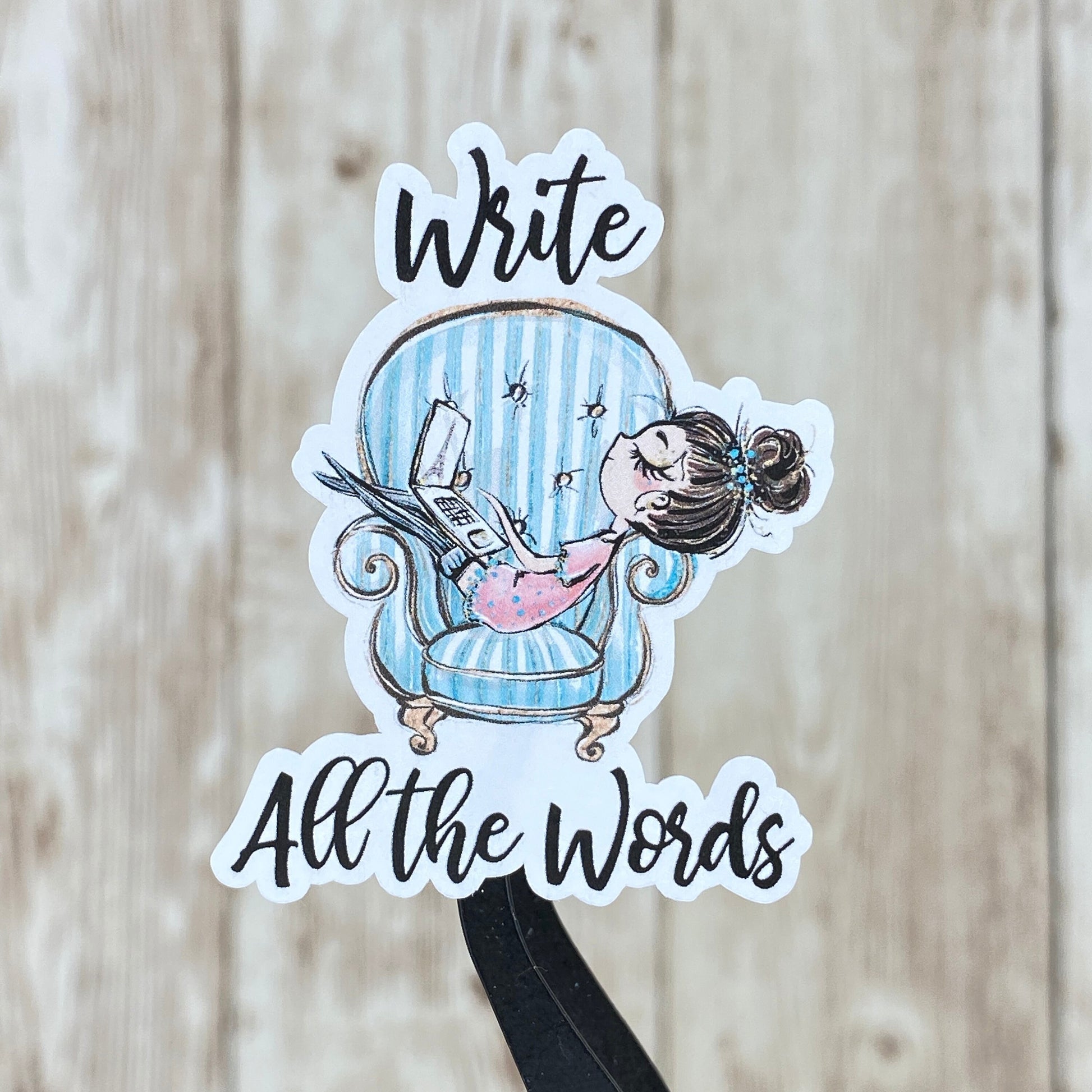 Write All the Words Woman Sitting in Chair with Laptop Planner Stickers
