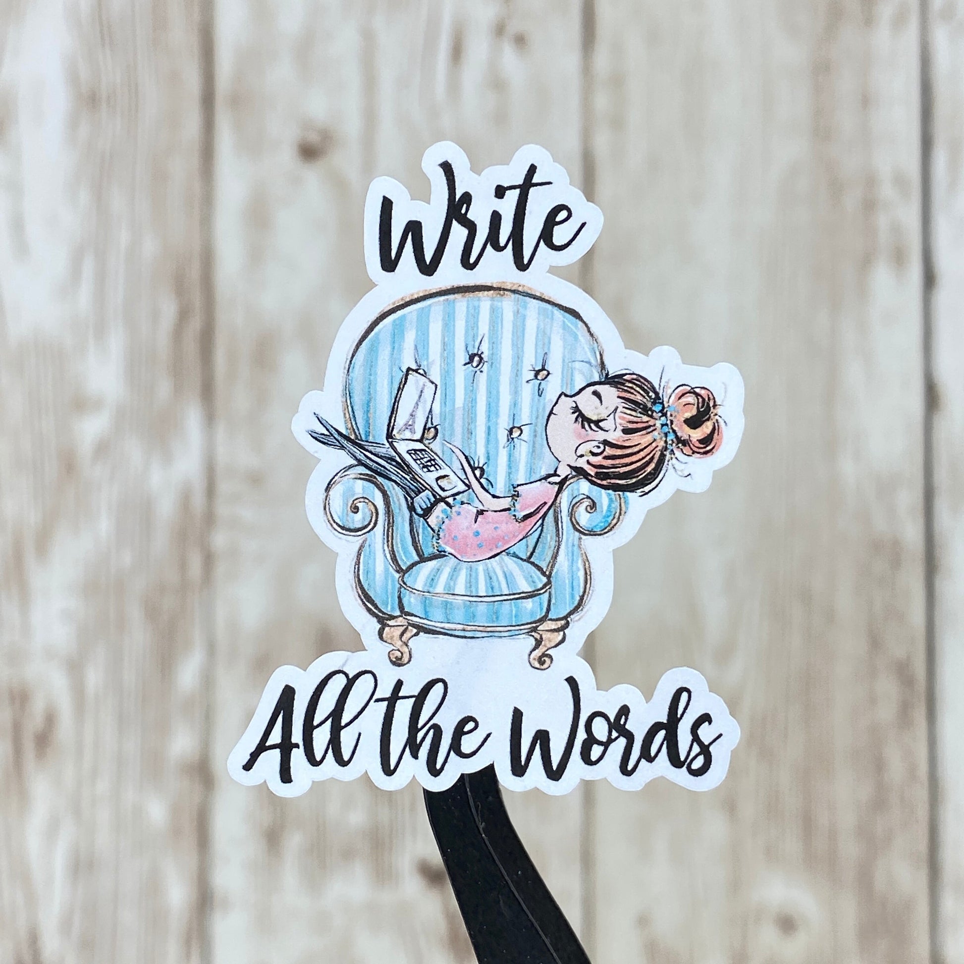 Write All the Words Woman Sitting in Chair with Laptop Planner Stickers