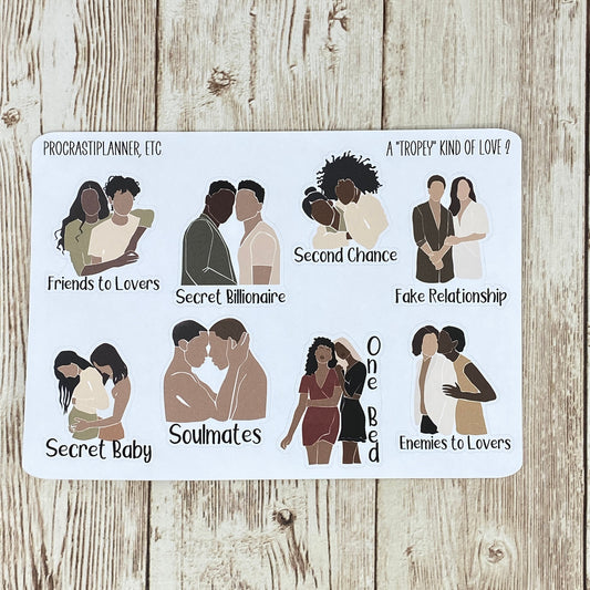 A Tropey Kind of Love - 2 LGBTQ Couples Lovers Romance Trope Planner Stickers