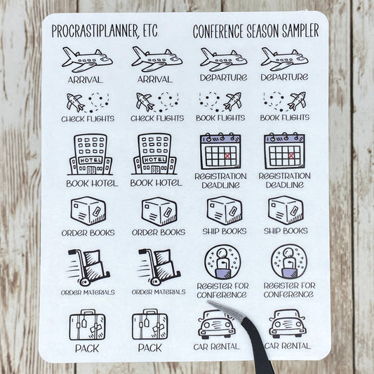 Conference Season Sampler Planner Stickers in Clear Matte