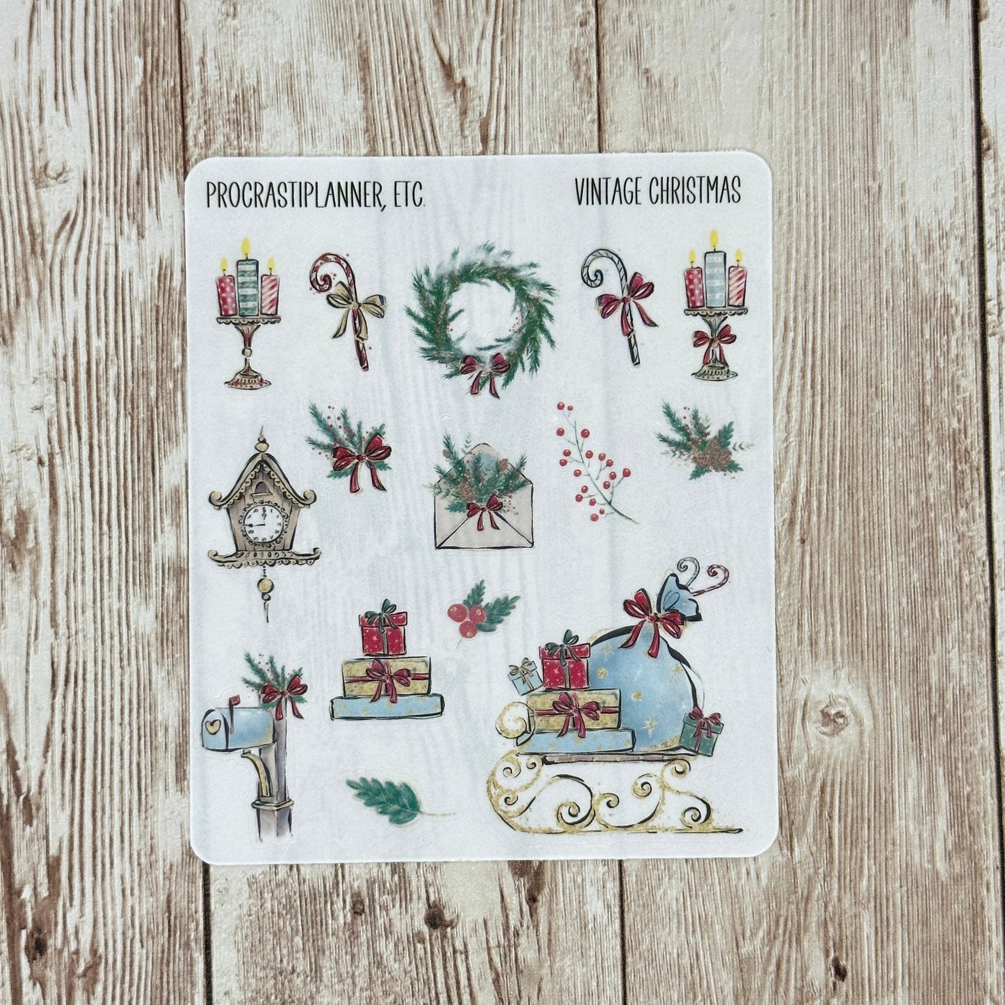 Vintage Christmas White or Clear Matte Planner Stickers