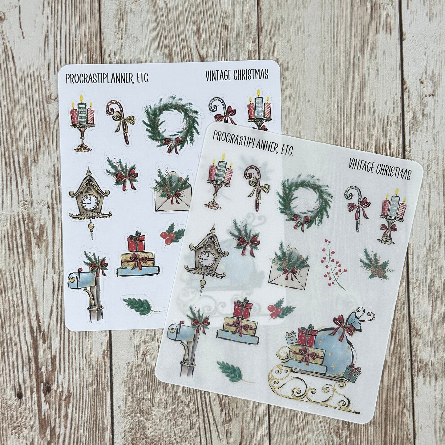 Vintage Christmas White or Clear Matte Planner Stickers