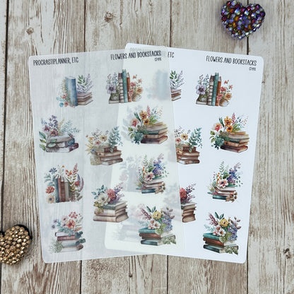 Flowers and Bookstacks Planner Stickers for Agendas and Journals