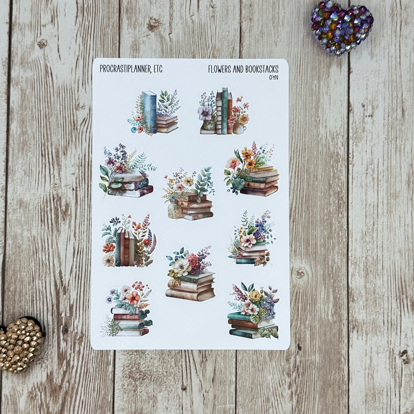 Flowers and Bookstacks Planner Stickers for Agendas and Journals
