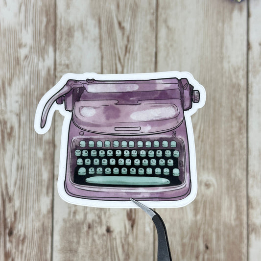 Purple Typewriter  - Clear Waterproof Sticker, Decal